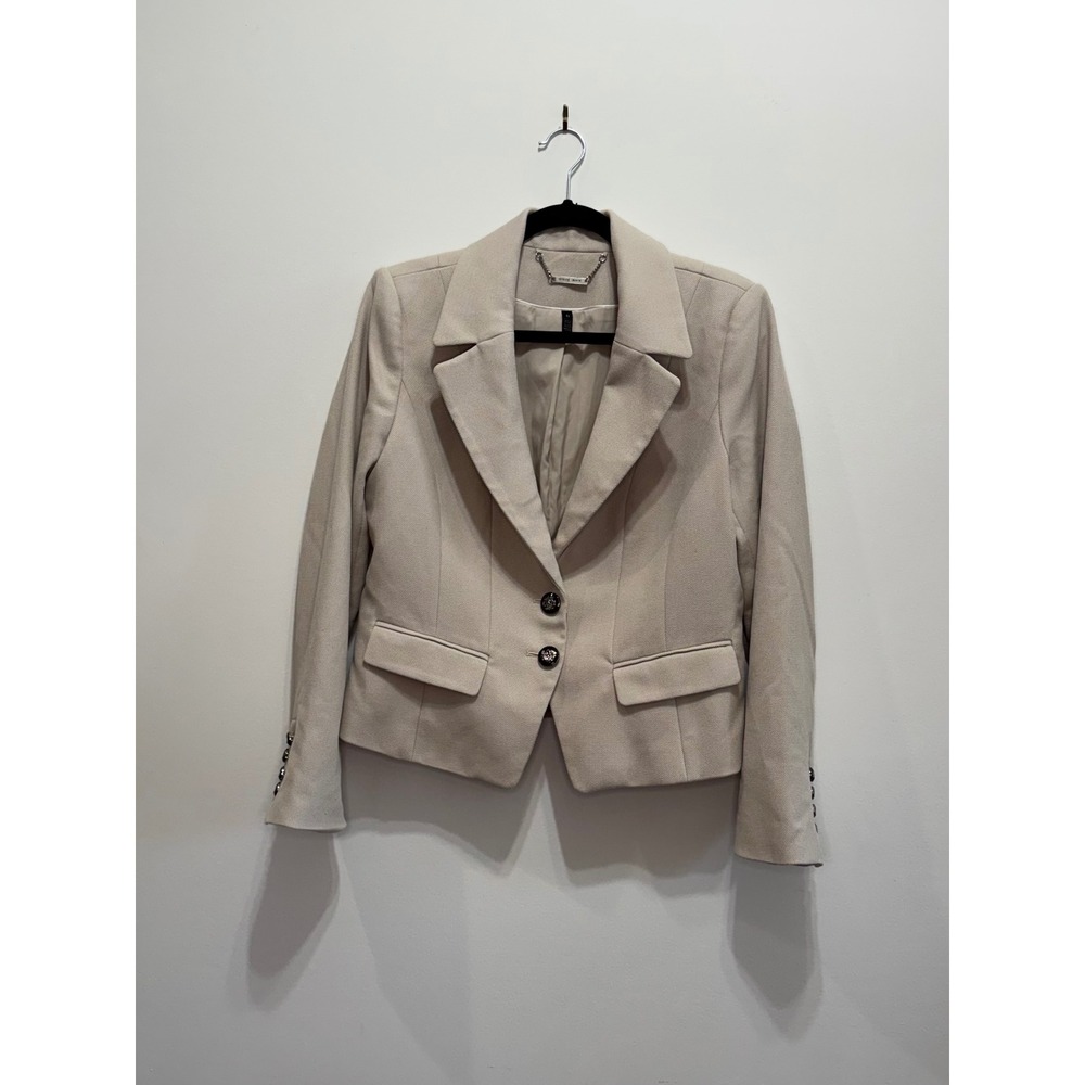 White House Black Market Beige Textured Two Button Blazer Peplum Back Size 12